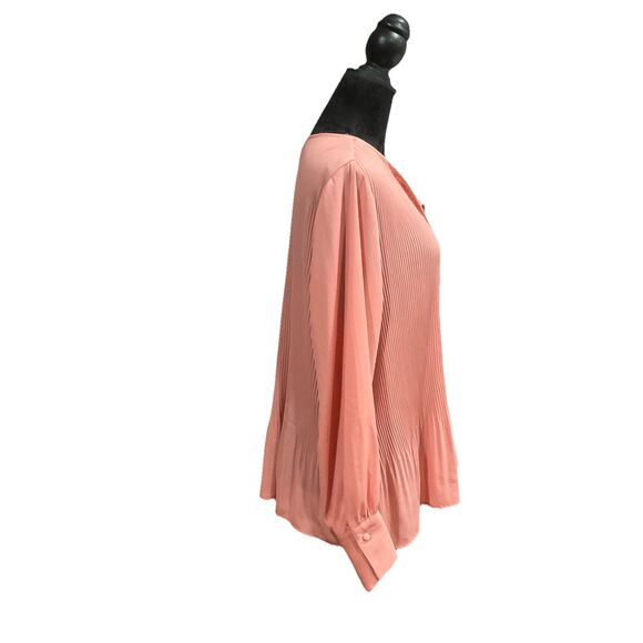 Simply Vera Vera Wang Women Pink Long Sleeve Blouse XL Pleated Chiffon Flowy - Picture 3 of 11